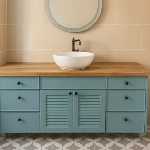 ארון אמבטיה בהתאמה אישית – דגם רסטיק ווד ירוק