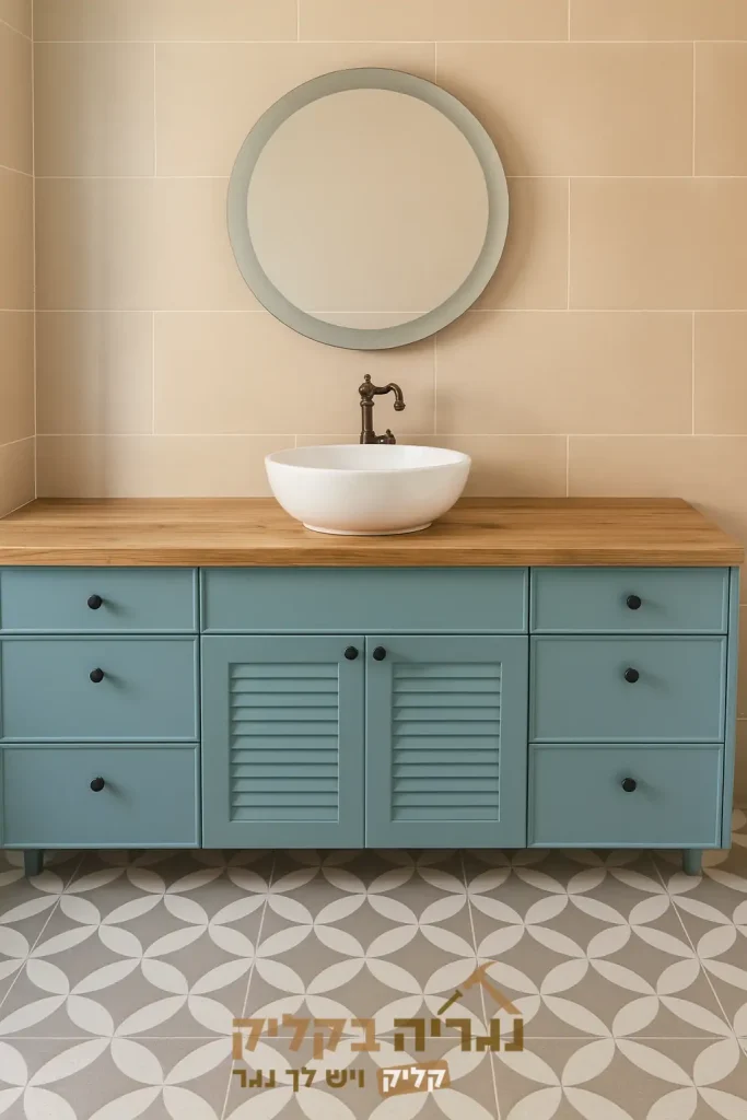 ארון אמבטיה בהתאמה אישית – דגם רסטיק ווד ירוק