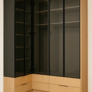 ארון פינתי בהתאמה אישית – דגם בלאק ווד גלאס