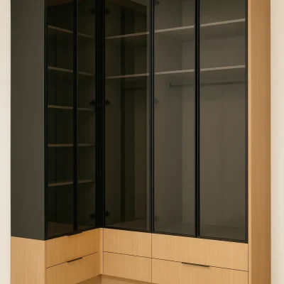 ארון פינתי בהתאמה אישית - דגם בלאק ווד גלאס