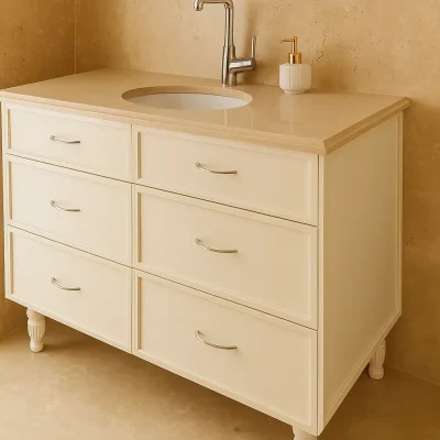 ארון אמבטיה יוקרתי בגוון שמנת בהתאמה אישית - דגם ואלרי