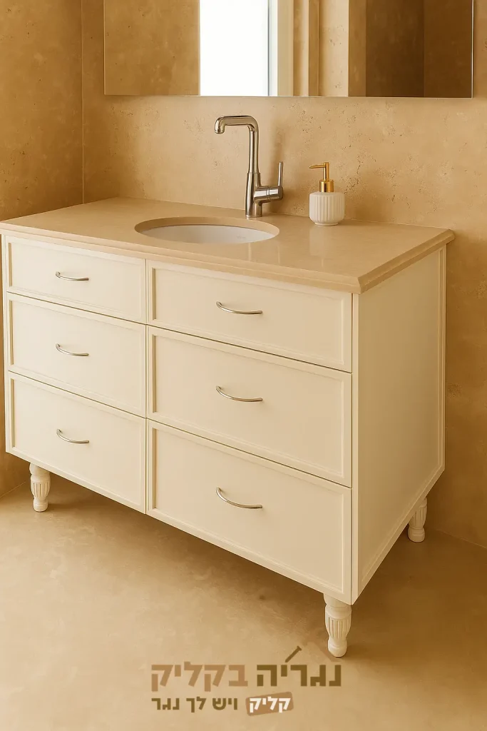 ארון אמבטיה יוקרתי בגוון שמנת בהתאמה אישית – דגם ואלרי