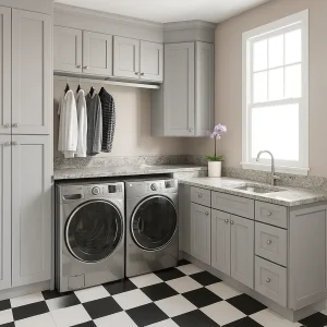 חדר כביסה מעוצב עם ארונות נגרות בהתאמה אישית – דגם גריי ליין