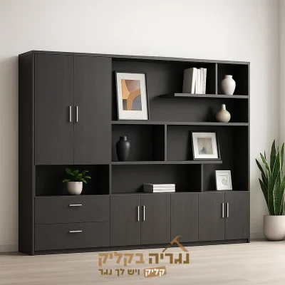 ארון משרד יוקרתי בגוון שחור פחם בהתאמה אישית - דגם סנטרו
