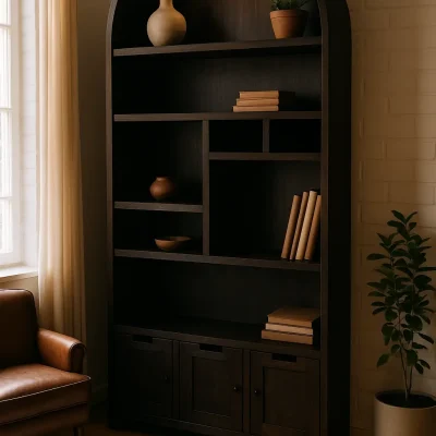 ספריית משרד יוקרתית בגוון עץ כהה בהתאמה אישית - דגם ארקו