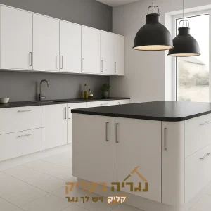 מטבח מודרני לבן עם משטח שחור – דגם נובה
