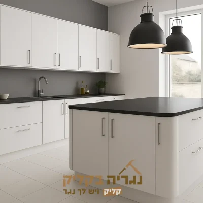 מטבח מודרני לבן עם משטח שחור בהתאמה אישית - דגם נובה