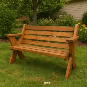 ספסל גינה מעץ מלא בהתאמה אישית – דגם נורדי קלאסיק