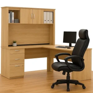 שולחן עבודה פינתי עם מדפים ויחידת אחסון – דגם אדן