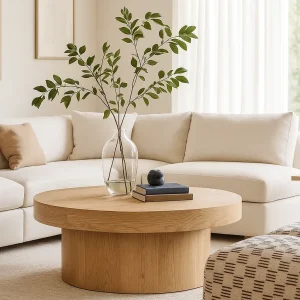 שולחן סלון עגול בהתאמה אישית בגוון אלון טבעי – דגם לומייר