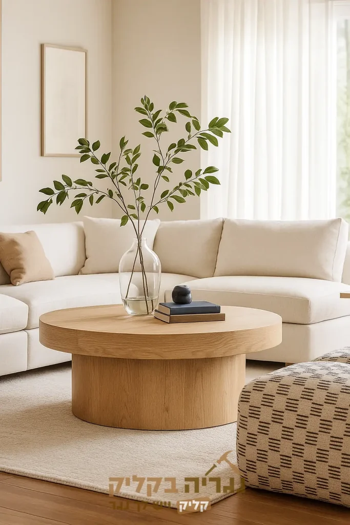 שולחן סלון עגול בהתאמה אישית בגוון אלון טבעי – דגם לומייר