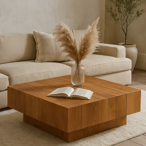 שולחן סלון מרובע בהתאמה אישית בגוון עץ טבעי – דגם קופרה