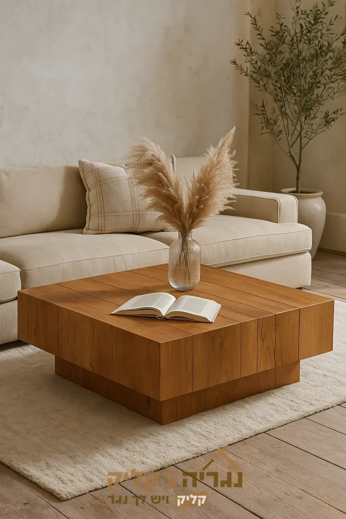 שולחן סלון מרובע בהתאמה אישית בגוון עץ טבעי – דגם קופרה