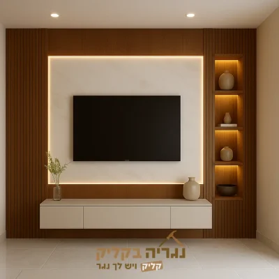 חיפוי קיר לטלוויזיה בהתאמה אישית - דגם פרסטיג' עץ