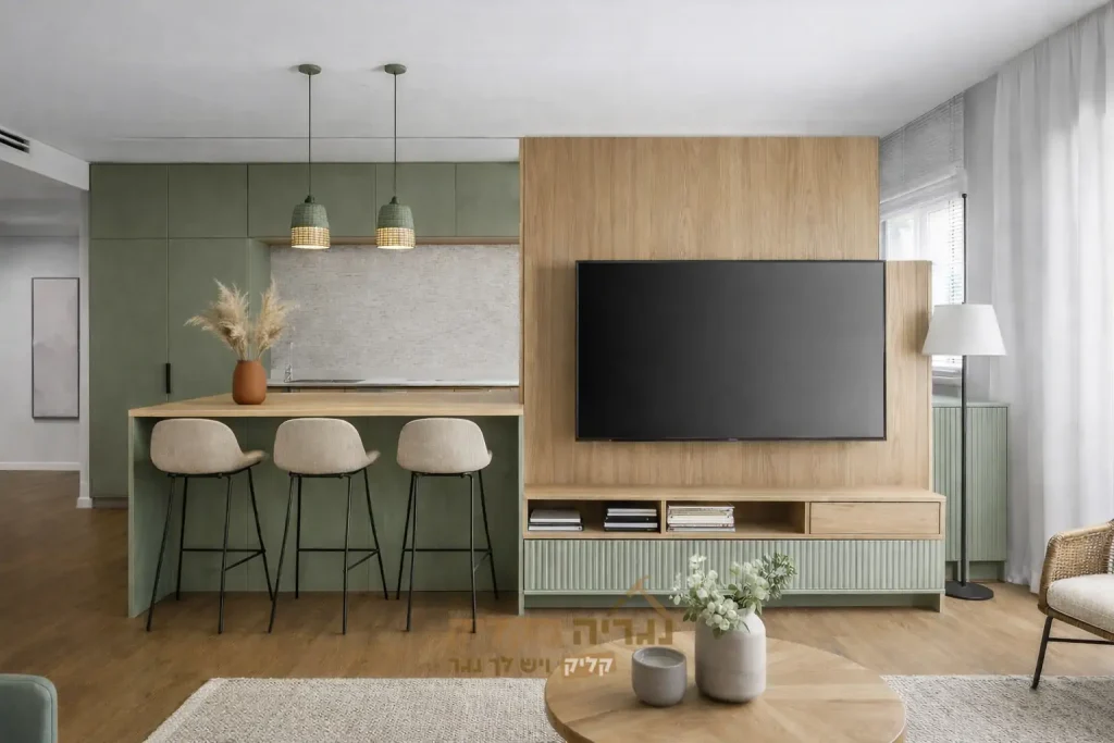 אי מטבח עם קיר טלוויזיה אלון טבעי