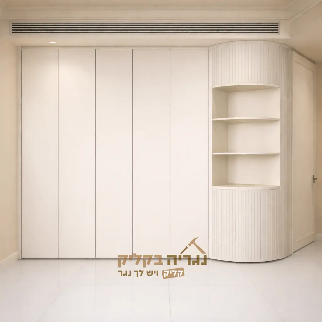 ארון קיר לבן עם נישת מדפים מעוגלת