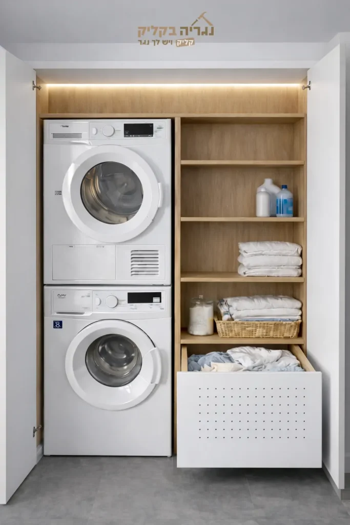 ארון כביסה בהתאמה אישית עם סל כביסה