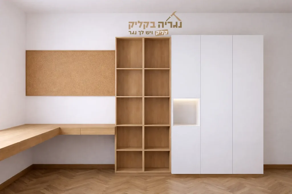 ארון בגדים מודרני עם ספריית קוביות ושולחן עבודה