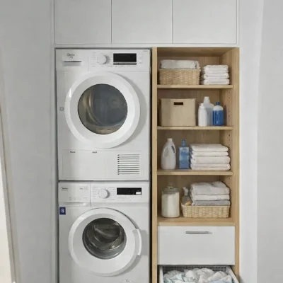 ארון שירות חכם לחדר כביסה עם אחסון ומגירות נשלפות