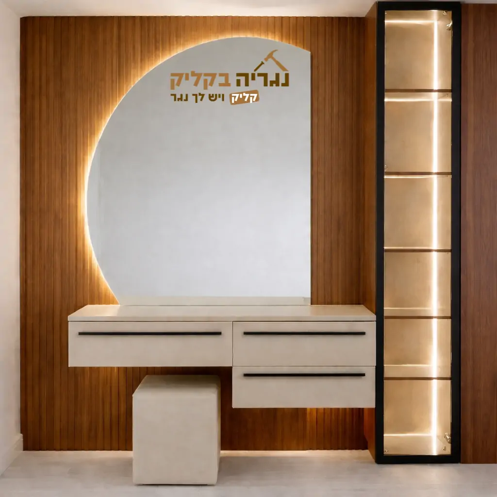 שידת איפור עם מראה וכוננית צד ארט ליין