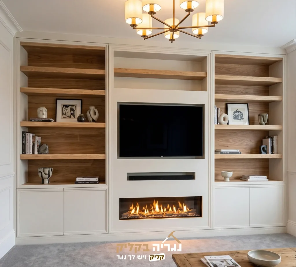 קיר טלוויזיה קלאסי עם קמין - דגם פרובנס אלגנט