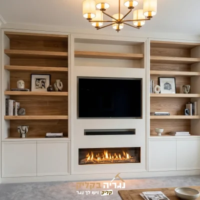 קיר טלוויזיה קלאסי עם קמין - דגם פרובנס אלגנט