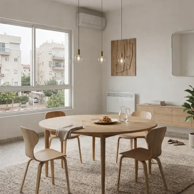 שולחן אוכל עגול מעץ מלא בעיצוב טבעי