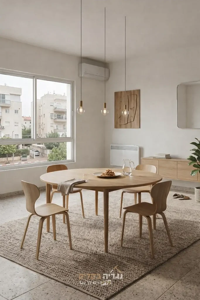 שולחן אוכל עגול מעץ מלא בעיצוב טבעי